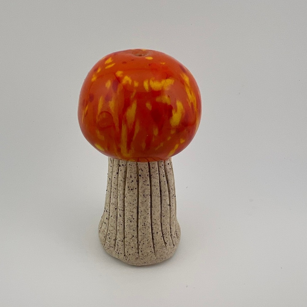Vintage Style Ceramic Mushroom‎ Bud Vase Incense Holder Orange Speckled Retro